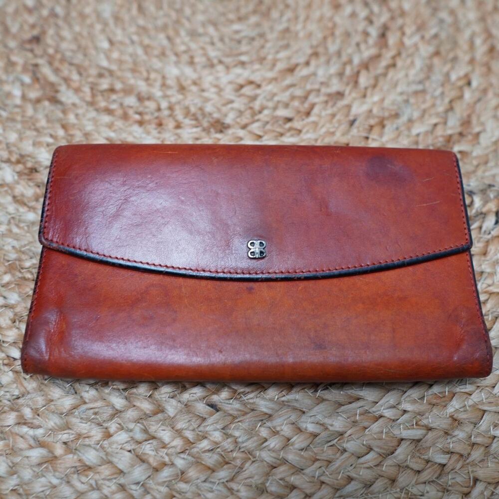 Bosca Leather Checkbook Wallet Cognac Vintage